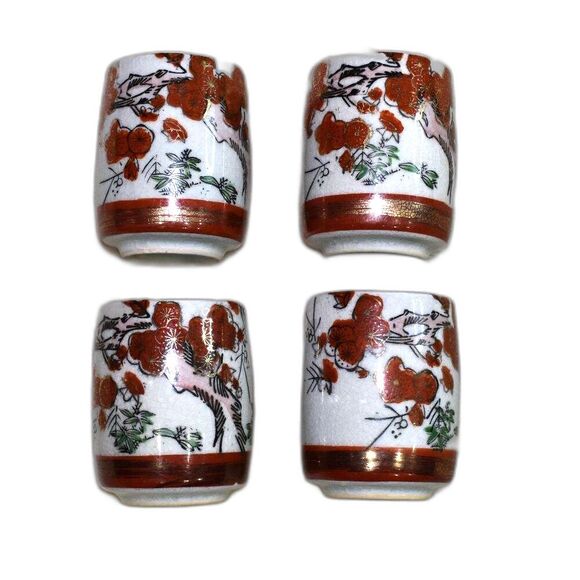 Vintage Kutani Style Hand Painted Asian Tea cups Large Sake Set - Picture 1 of 13